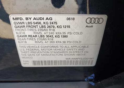 2018 Audi Q5 2.0T Premium/2.0T Tech Premium from USA, damaged, VIN WA1ANAFY2J2201567